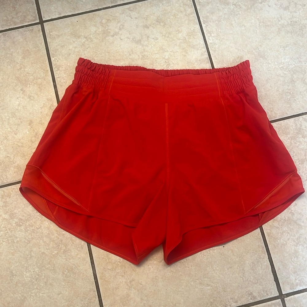 Lululemon Hotty Hot short 4” lined. Color: Hot Heat